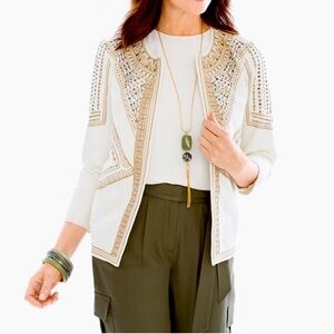 Chico’s exquisite cotton embroidered sequined lace overlay jacket in cream 8